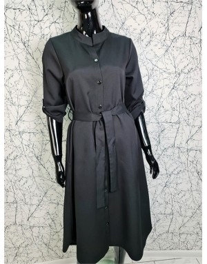 Moteriškos ilgesnės suknelės su sagutėmis ir raišteliu (juodos, chaki, rudos)