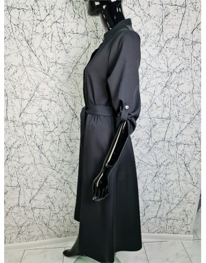 Moteriškos ilgesnės suknelės su sagutėmis ir raišteliu (juodos, chaki, rudos)